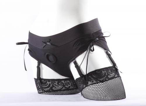 BLACK SASHA HARNESS WITH GARTERS & STOCKINGS